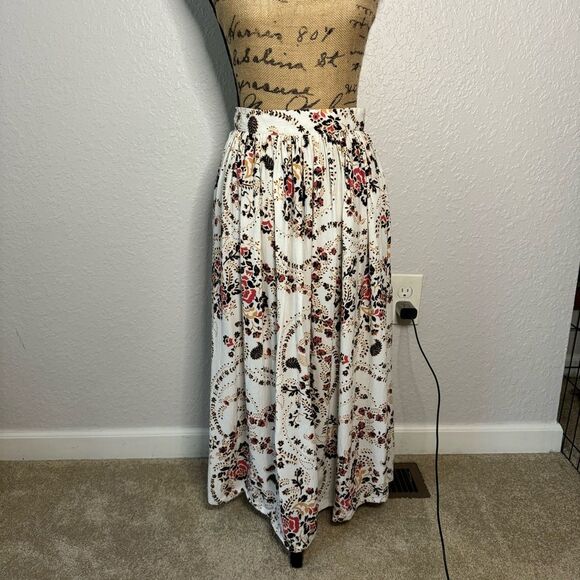 Steele sz M White Oriental Floral Maxi High Waist Skirt Boho Femme Retro Flowy - Picture 1 of 8